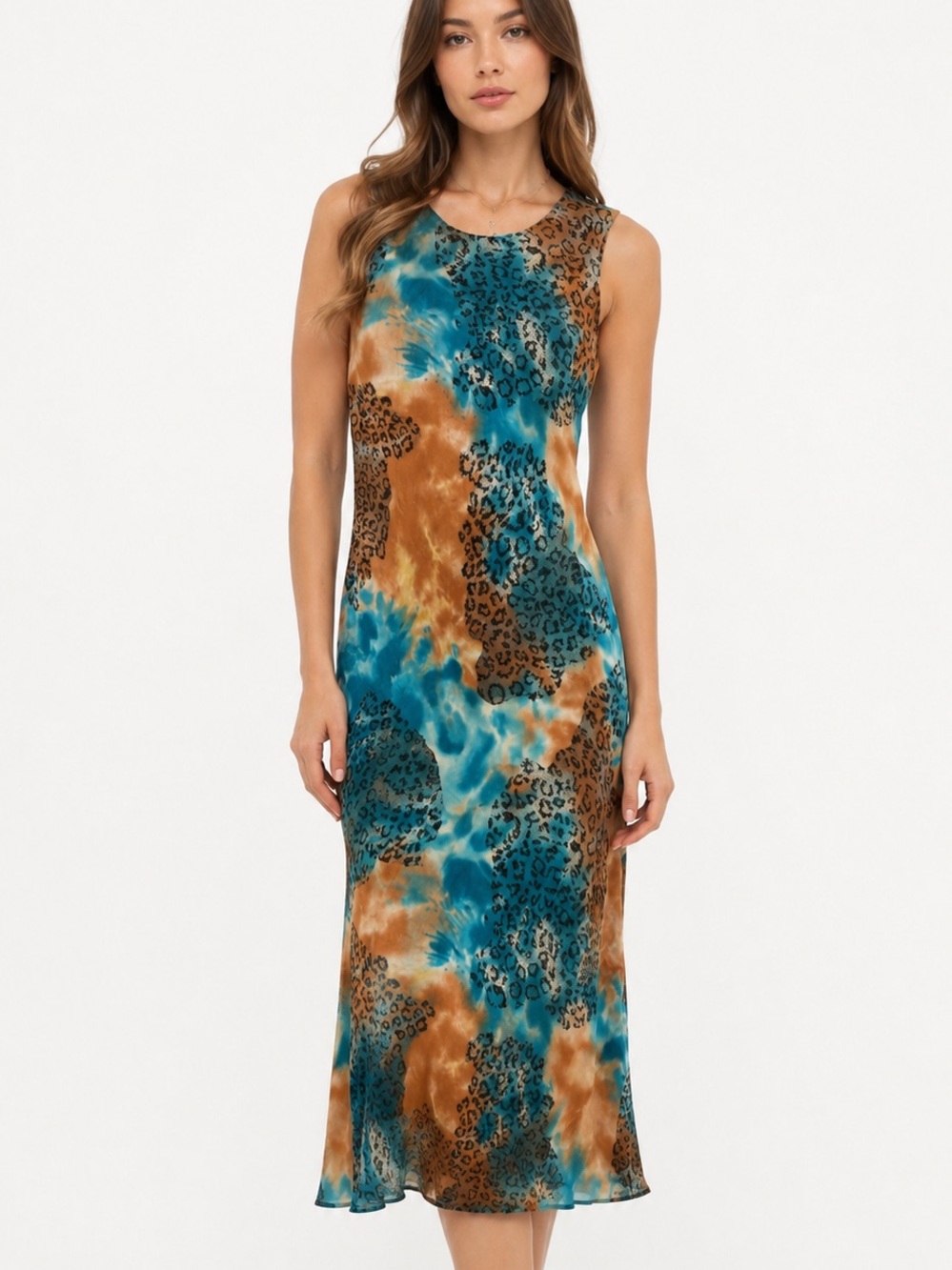 LAPIS • Y2K 90s Animal Print Tie Dye Midi Slip Dress